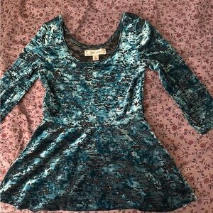 Decree Teal and Black Velvet Flared Kids Dress